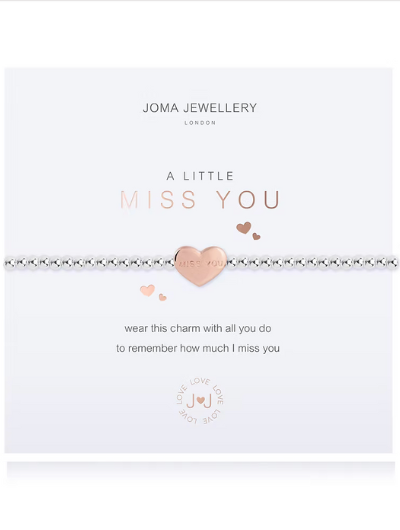 Joma Jewellery A Little Miss You silver-plated bracelet with charm on sentiment card.