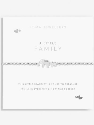 Joma Jewellery A Little Family Elephant silver-plated bracelet with mummy and baby elephant charm on sentiment card.
