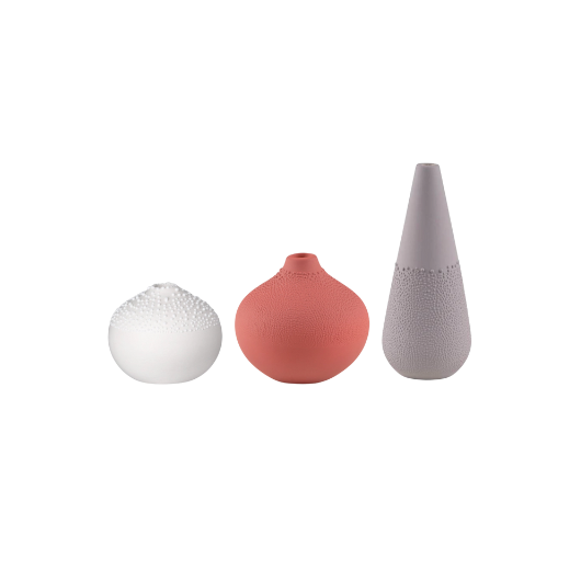 Räder Designs mini grey beaded porcelain bud vase with matte powder finish and hand-applied texture.