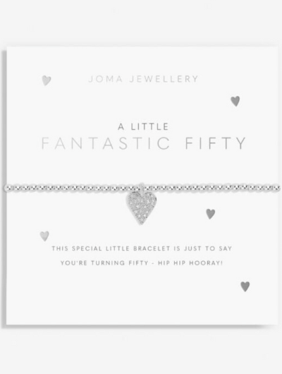 Joma Jewellery A Little Fantastic Fifty silver-plated bracelet with charm on sentiment card.