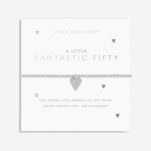 Joma Jewellery A Little Fantastic Fifty silver-plated bracelet with charm on sentiment card.