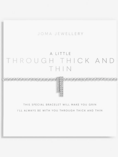 Joma Jewellery A Little Through Thick And Thin silver-plated bracelet with charm on sentiment card.
