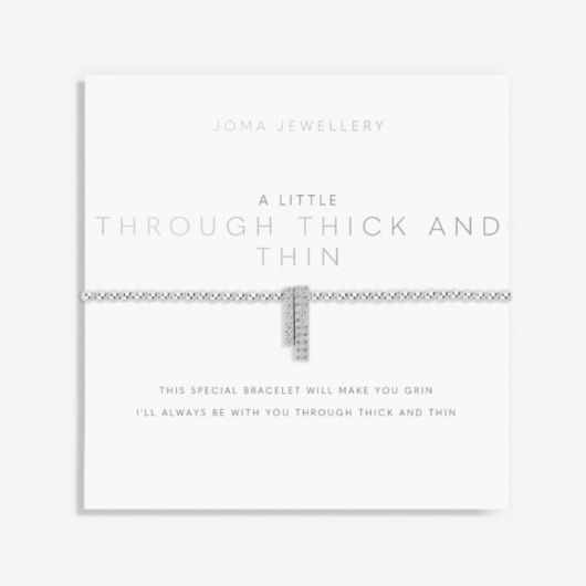 Joma Jewellery A Little Through Thick And Thin silver-plated bracelet with charm on sentiment card.