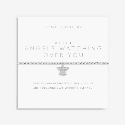 Joma Jewellery A Little Angels Watching Over You silver-plated bracelet with angel charm on sentiment card.