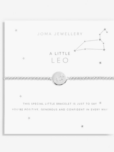 Joma Jewellery A Little Leo silver-plated bracelet with CZ star sign charm on sentiment card.
