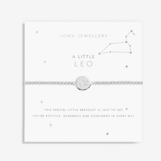 Joma Jewellery A Little Leo silver-plated bracelet with CZ star sign charm on sentiment card.