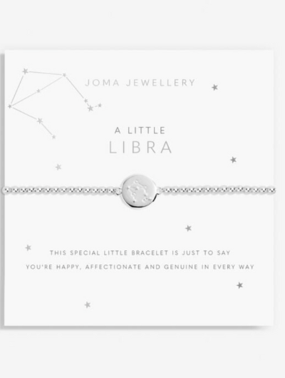 Joma Jewellery A Little Libra silver-plated bracelet with CZ star sign charm on sentiment card.