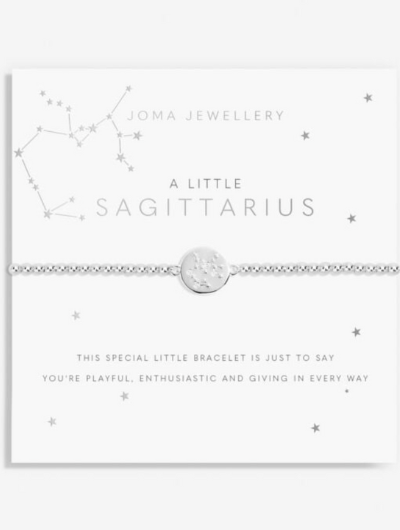 Joma Jewellery A Little Sagittarius silver-plated bracelet with CZ star sign charm on sentiment card.