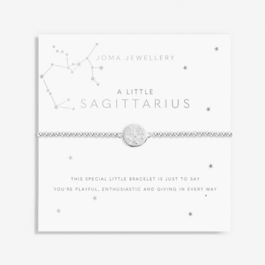 Joma Jewellery A Little Sagittarius silver-plated bracelet with CZ star sign charm on sentiment card.