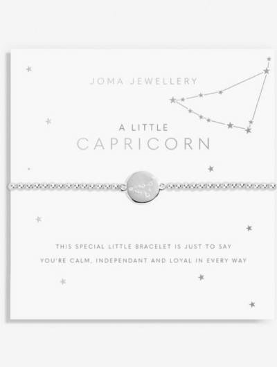 Joma Jewellery A Little Capricorn silver-plated bracelet with CZ star sign charm on sentiment card.