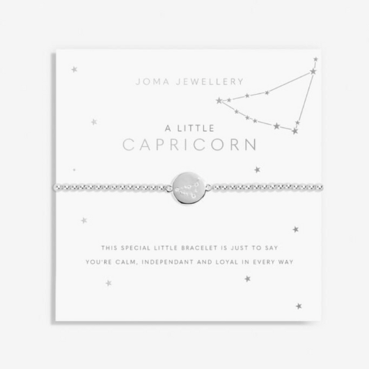 Joma Jewellery A Little Capricorn silver-plated bracelet with CZ star sign charm on sentiment card.