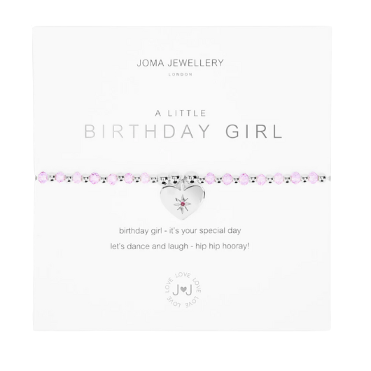 Colour Pop Birthday Girl bracelet with coloured crystal beads and silver-plated charm on sentiment card.