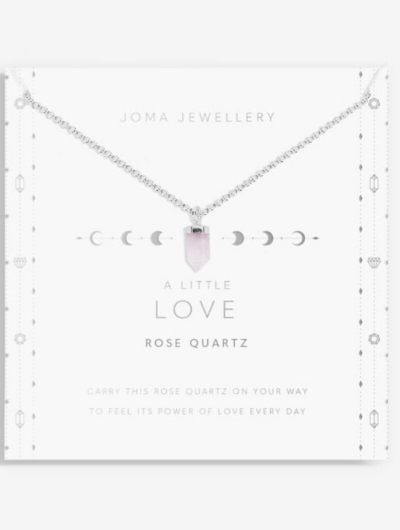 Affirmation Crystal Love necklace with Rose Quartz pendant on sentiment card.
