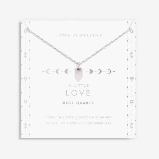 Affirmation Crystal Love necklace with Rose Quartz pendant on sentiment card.
