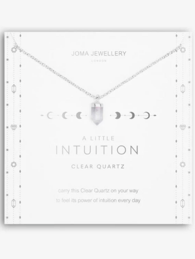 Affirmation Crystal Intuition necklace with Clear Quartz pendant on sentiment card.