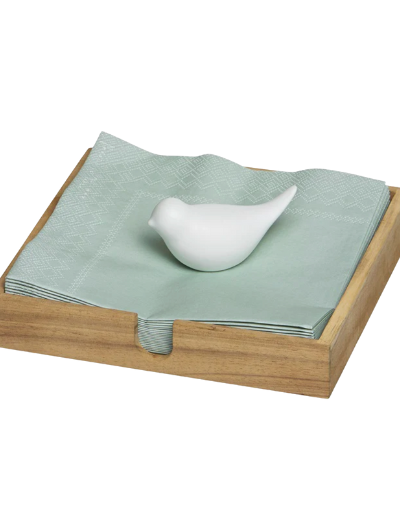 Räder napkin holder with bird detail, 18×18 cm, keeping napkins neat and stylish.