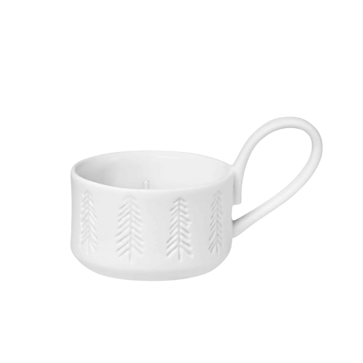 Räder Little Light Fir Trees tealight holder in glazed and unglazed porcelain with engraved Christmas tree pattern.