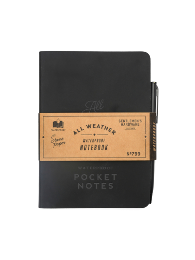 Black waterproof stone paper notebook by Gentlemen’s Hardware with pen.