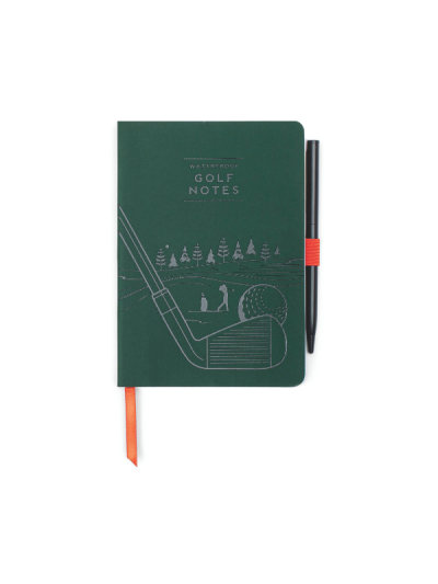 Waterproof Golf Notebook with lined pages and golf score log sections.