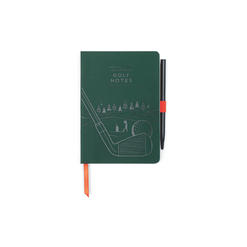 Waterproof Golf Notebook with lined pages and golf score log sections.