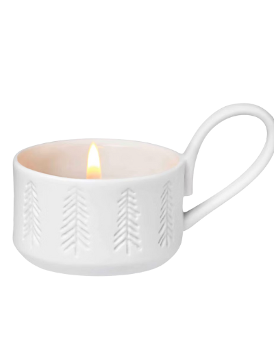 Räder Little Light Fir Trees tealight holder in glazed and unglazed porcelain with engraved Christmas tree pattern.