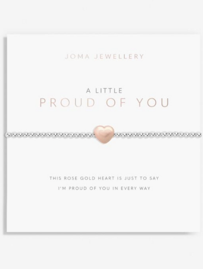 A Little Proud Of You Bracelet – silver and rose gold heart charm on stretch design with sentiment card.