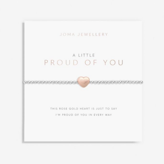 A Little Proud Of You Bracelet – silver and rose gold heart charm on stretch design with sentiment card.