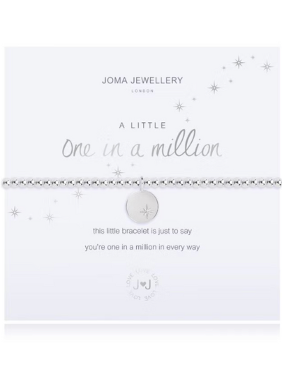 Joma Jewellery A Little One In A Million silver-plated bracelet with sparkling charm on sentiment card.