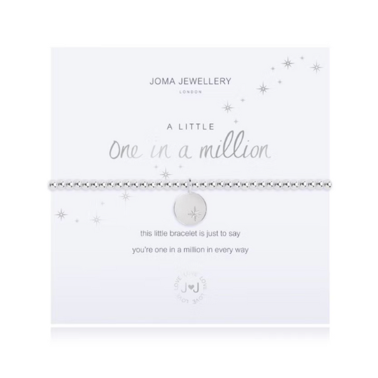 Joma Jewellery A Little One In A Million silver-plated bracelet with sparkling charm on sentiment card.