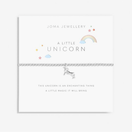 Joma Jewellery A Little Unicorn silver-plated bracelet with unicorn charm on sentiment card.