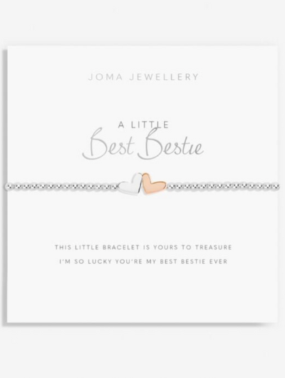 Joma Jewellery A Little Best Bestie silver and rose gold plated bracelet on sentiment card.