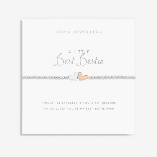 Joma Jewellery A Little Best Bestie silver and rose gold plated bracelet on sentiment card.