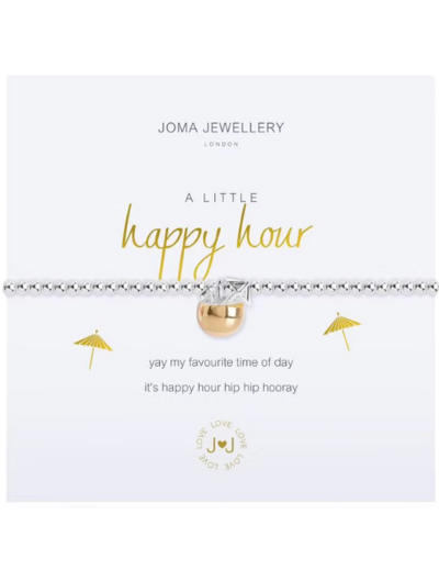 Joma Jewellery A Little Happy Hour silver-plated bracelet with charm on sentiment card.