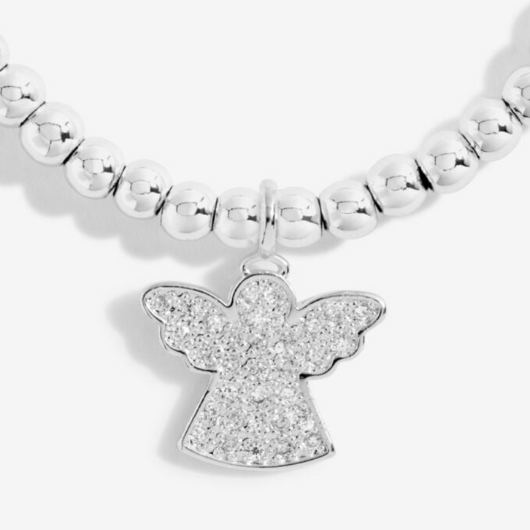Joma Jewellery A Little Angels Watching Over You silver-plated bracelet with angel charm on sentiment card.