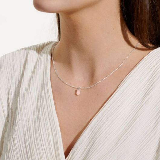 Affirmation Crystal Love necklace with Rose Quartz pendant on sentiment card.