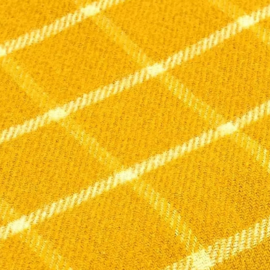 Sand Cornwall yellow chequered pure new wool blanket throw with tasselled edge in large size.