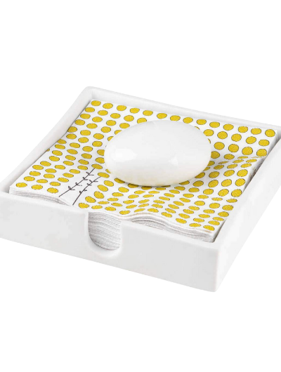 Räder napkin holder with pebble detail, 14×14×3 cm, holding cocktail napkins neatly.
