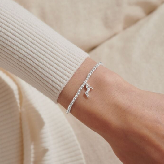 Joma Jewellery A Little Unicorn silver-plated bracelet with unicorn charm on sentiment card.