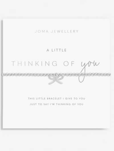 Joma Jewellery A Little Thinking Of You silver-plated bracelet with charm on sentiment card.