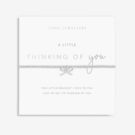 Joma Jewellery A Little Thinking Of You silver-plated bracelet with charm on sentiment card.
