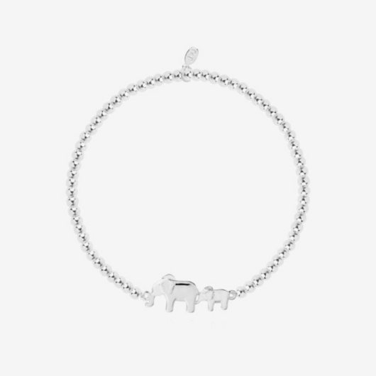 Joma Jewellery A Little Family Elephant silver-plated bracelet with mummy and baby elephant charm on sentiment card.