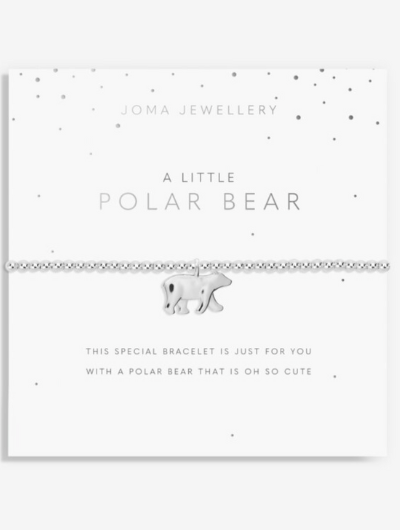 Joma Jewellery A Little Polar Bear silver-plated bracelet with polar bear charm on sentiment card.