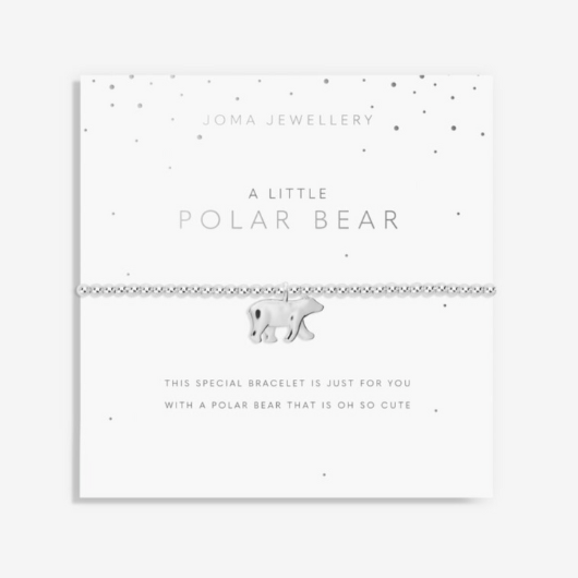 Joma Jewellery A Little Polar Bear silver-plated bracelet with polar bear charm on sentiment card.