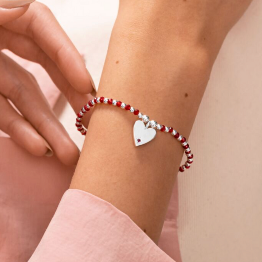Colour Pop Marvellous Mum bracelet with coloured crystal beads and silver heart charm on sentiment card.