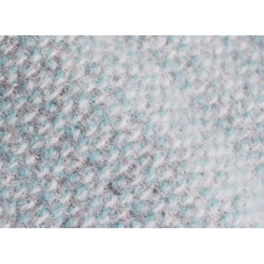 Spearmint and grey pure new wool blanket Throw with circular weave and cream tassels, Sand Cornwall