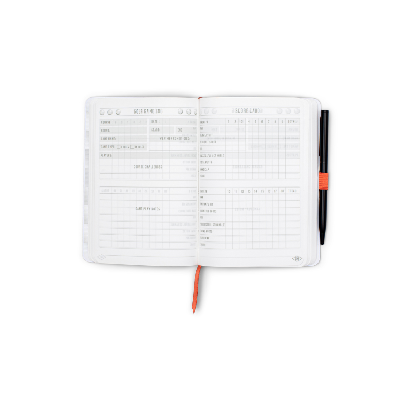Waterproof Golf Notebook with lined pages and golf score log sections.