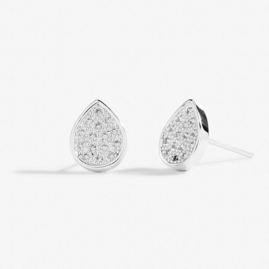 Front view of Joma Jewellery silver-plated Amazing Auntie earrings with pavé detailing.