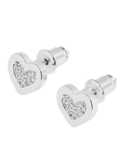 Joma Jewellery Love You Earrings – silver heart design with Cubic Zirconia pavé centre and smooth edge.