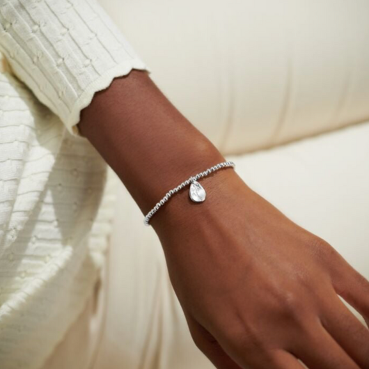 Joma Jewellery Birth Flower December Narcissus silver-plated bracelet with engraved oval charm on pastel sentiment card.