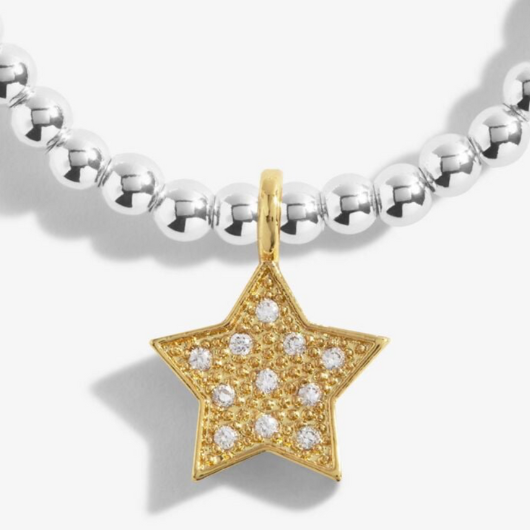 Joma Jewellery A Little Shine Bright On Your Birthday bracelet with gold star charm on sentiment card.